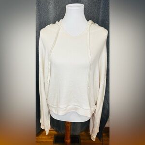 FB Beach Cream Waffle Knit Hoodie Women’s Size Large – Lightweight Pullover Top